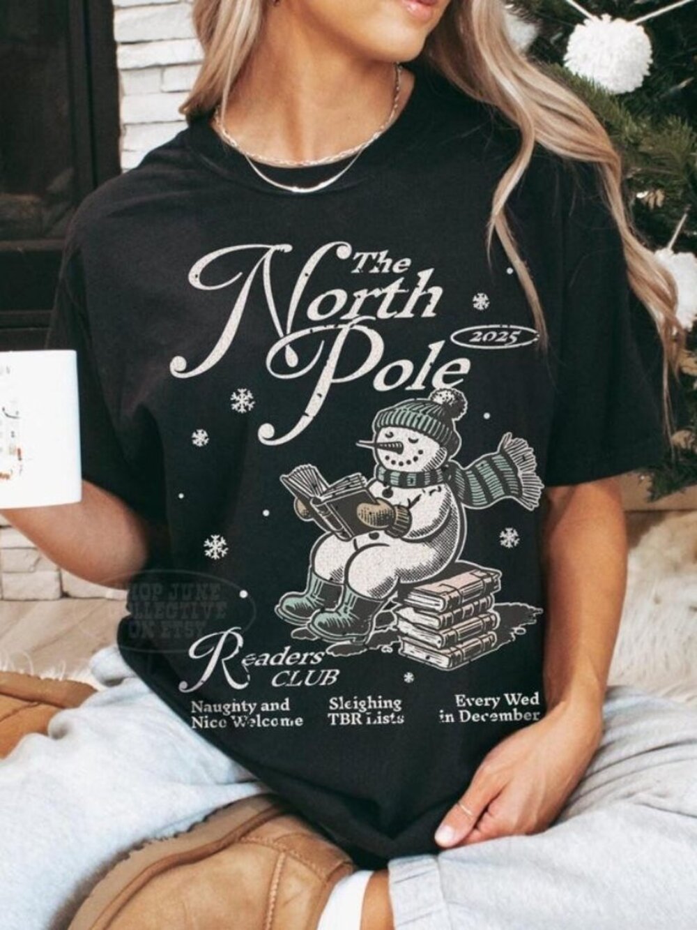 North Pole Book Club Vintage Christmas Bookish Tee